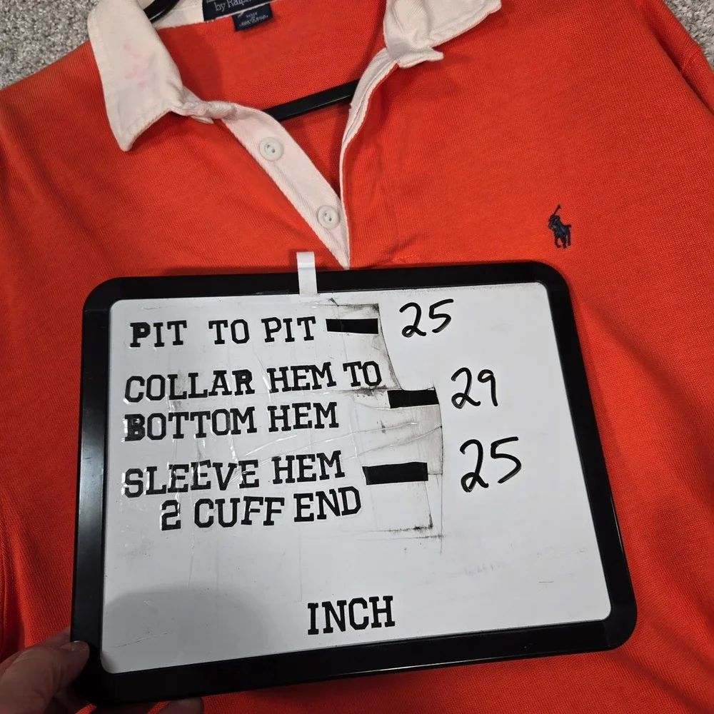 Vintage Polo Ralph Lauren Rugby Polo Shirt Mens Medium Orange Long Sleeve